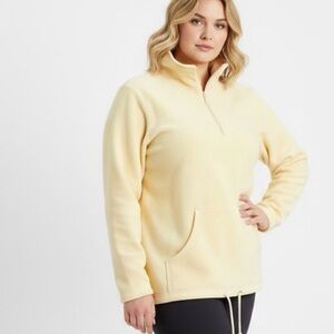 Vintage Cotton Ginny (soft yellow) Fleece 1/4 Zip Kangaroo Pocket Size XL